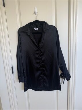 Black Satin Long-Sleeve shirt dress princess Polly